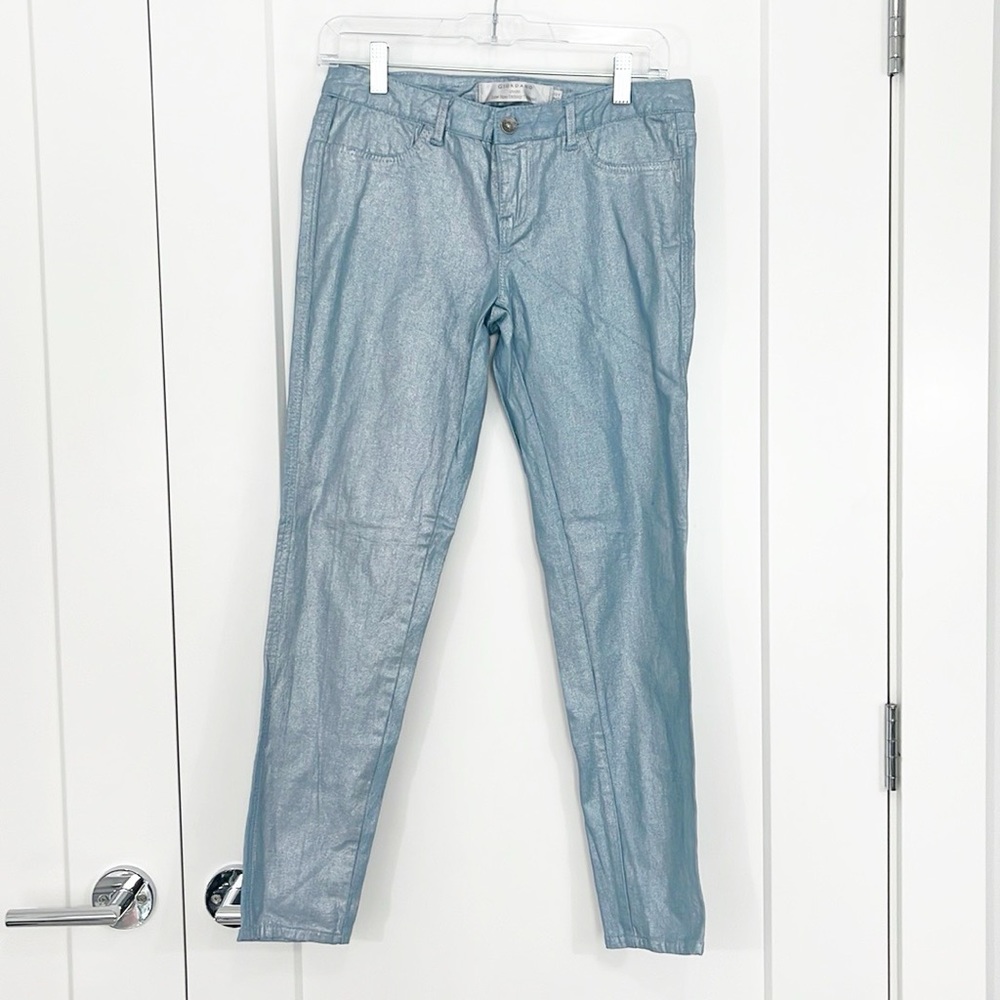 Giordano Size 26 Light Blue Metallic Low Rise Skinny Tapered Jeans